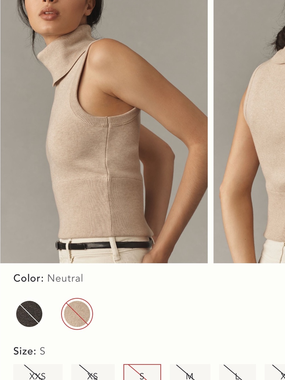 Anthropologie Sleeveless Cowl Turtleneck Sweater in Neutral Beige